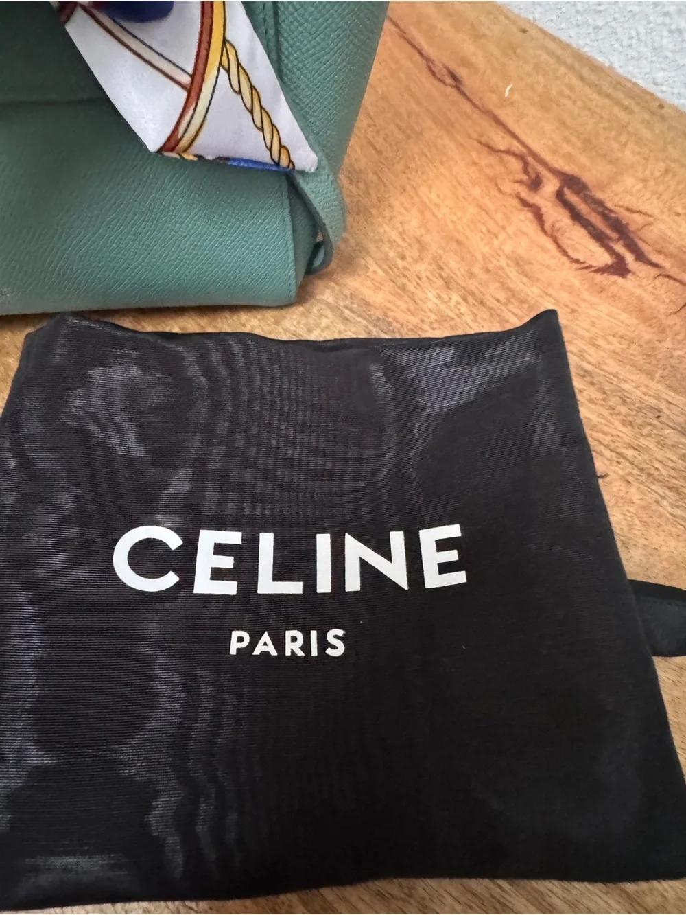 Celine Sage Green Leather Satchel with  Scarf Accent